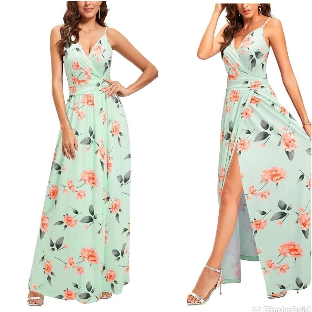 NWT Spring Sleeveless Hawaiian Split Long Maxi Summer Wedding Guest Floral Dress